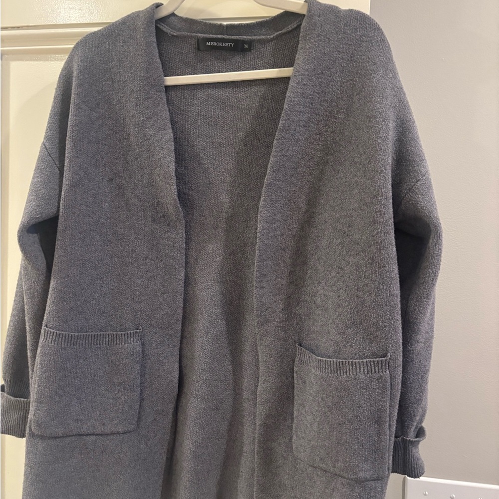 Merokeety Cozy Open-Front Knit Cardigan – Gray, Size Medium